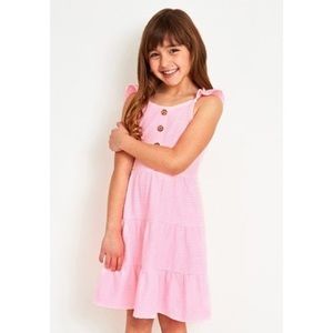 Fabkids Hot Pink & White Striped Tiered Ruffle Cap Sleeve Dress Size 10/12